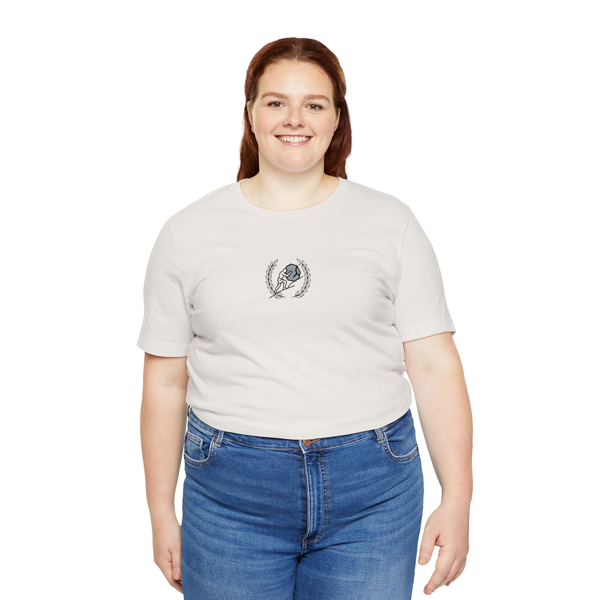 Minimalist Moon & Laurel Chest Tee — Celestial Botanical Graphic Shirt