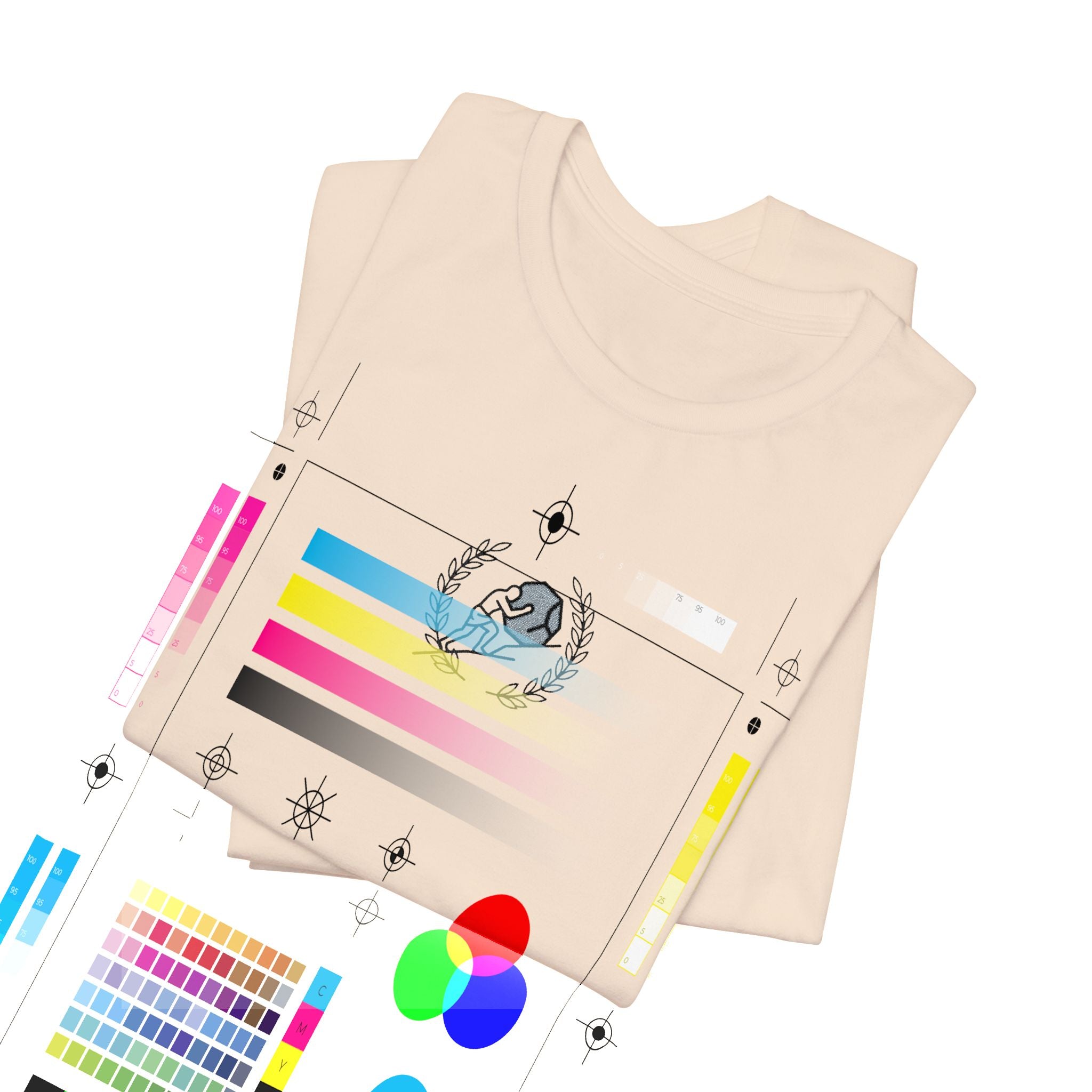 Minimalist Moon & Laurel Chest Tee — Celestial Botanical Graphic Shirt