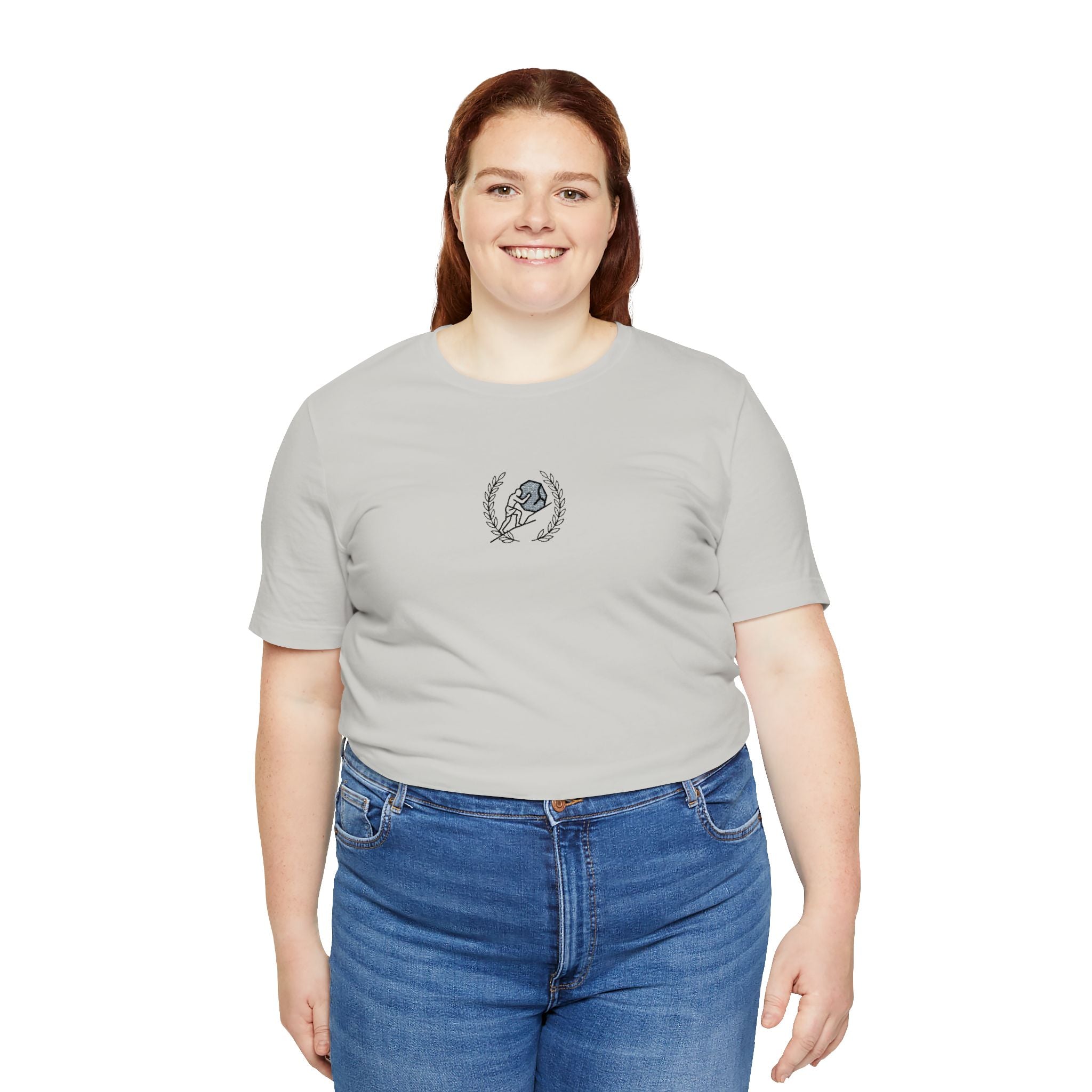 Minimalist Moon & Laurel Chest Tee — Celestial Botanical Graphic Shirt