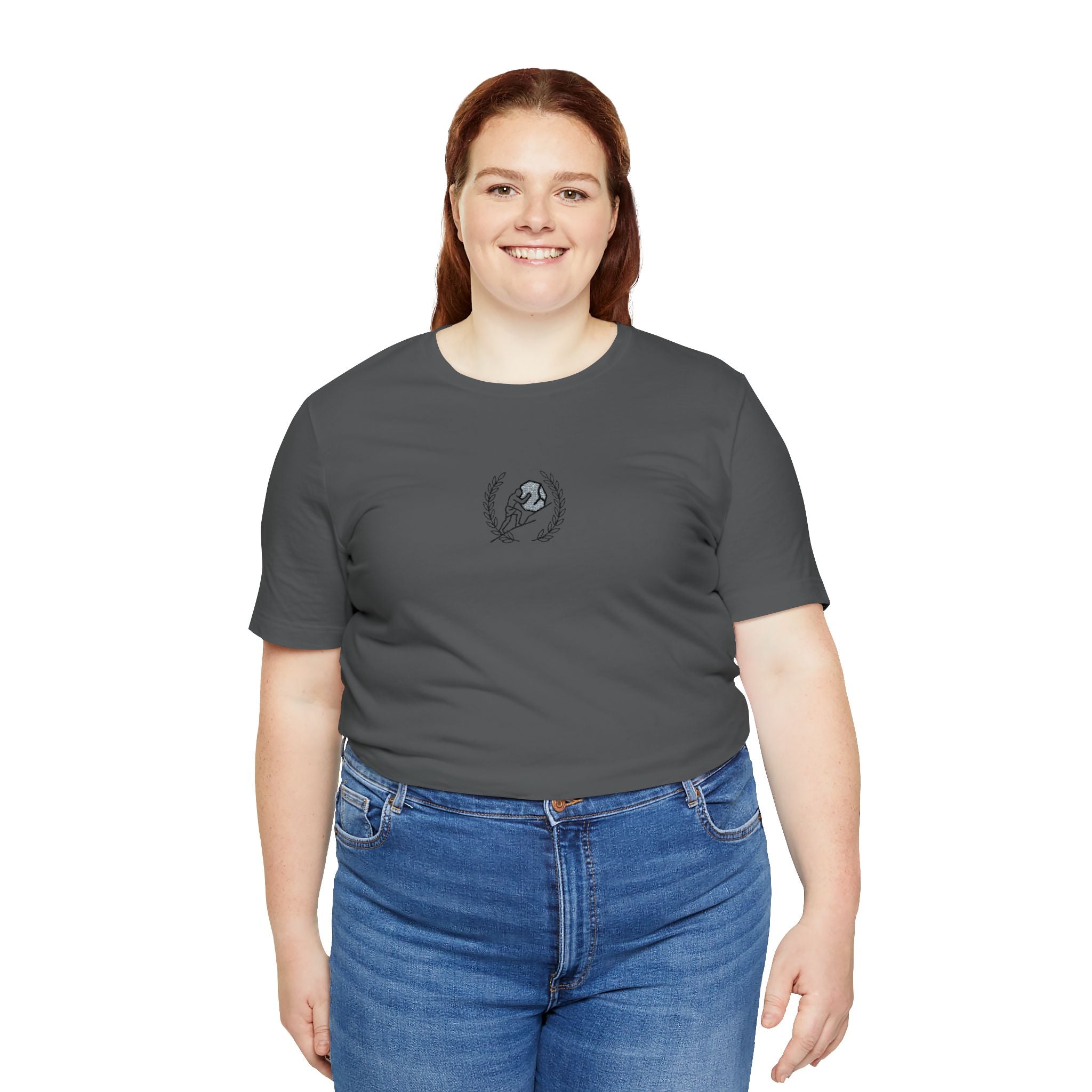 Minimalist Moon & Laurel Chest Tee — Celestial Botanical Graphic Shirt