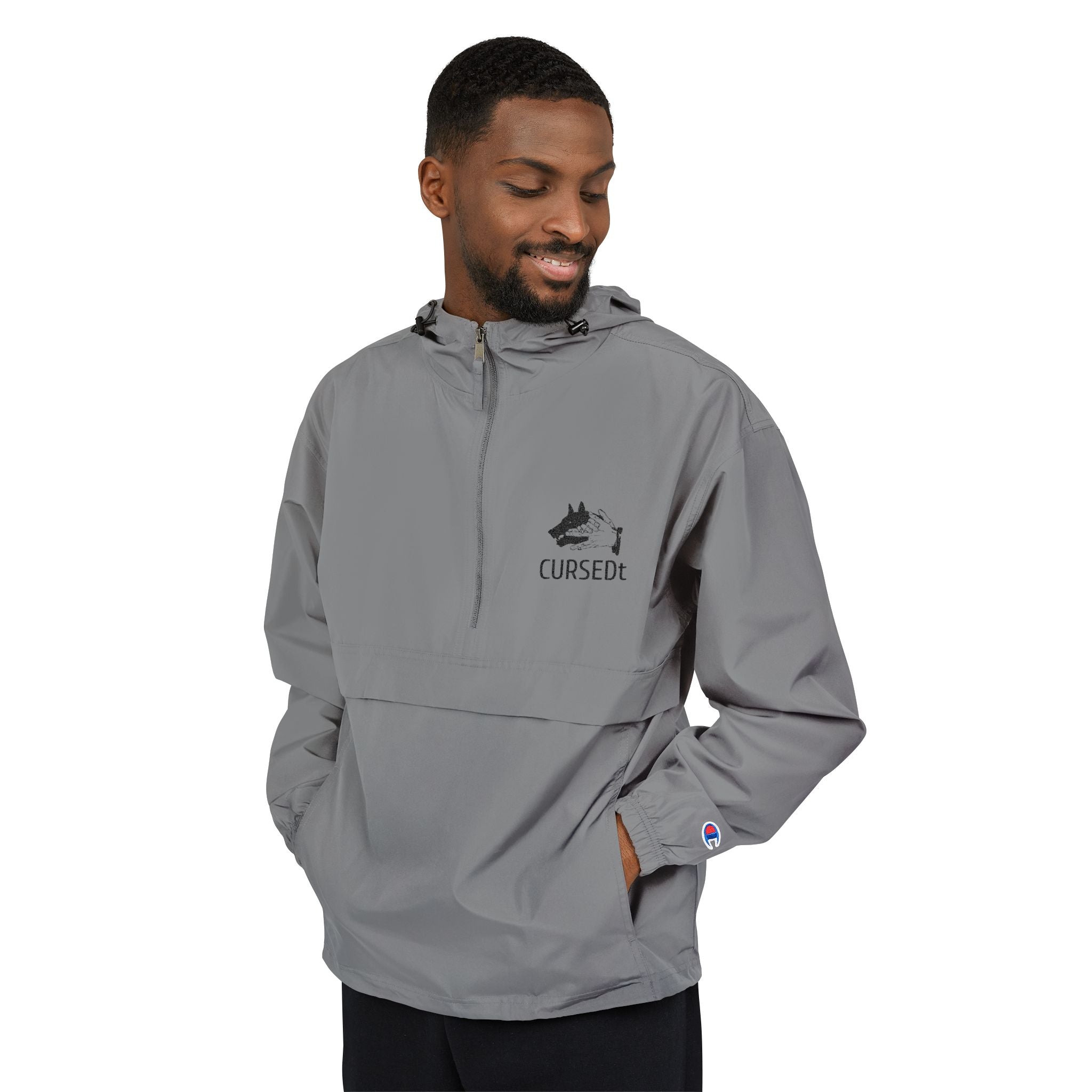 Packable Anorak Jacket — Champion Lightweight Windbreaker with 'CURSED' Logo