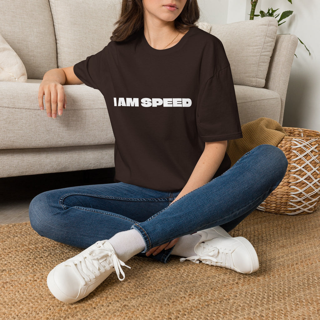 I AM SPEED T-Shirt — Bold White Statement Tee for Car & Racing Fans