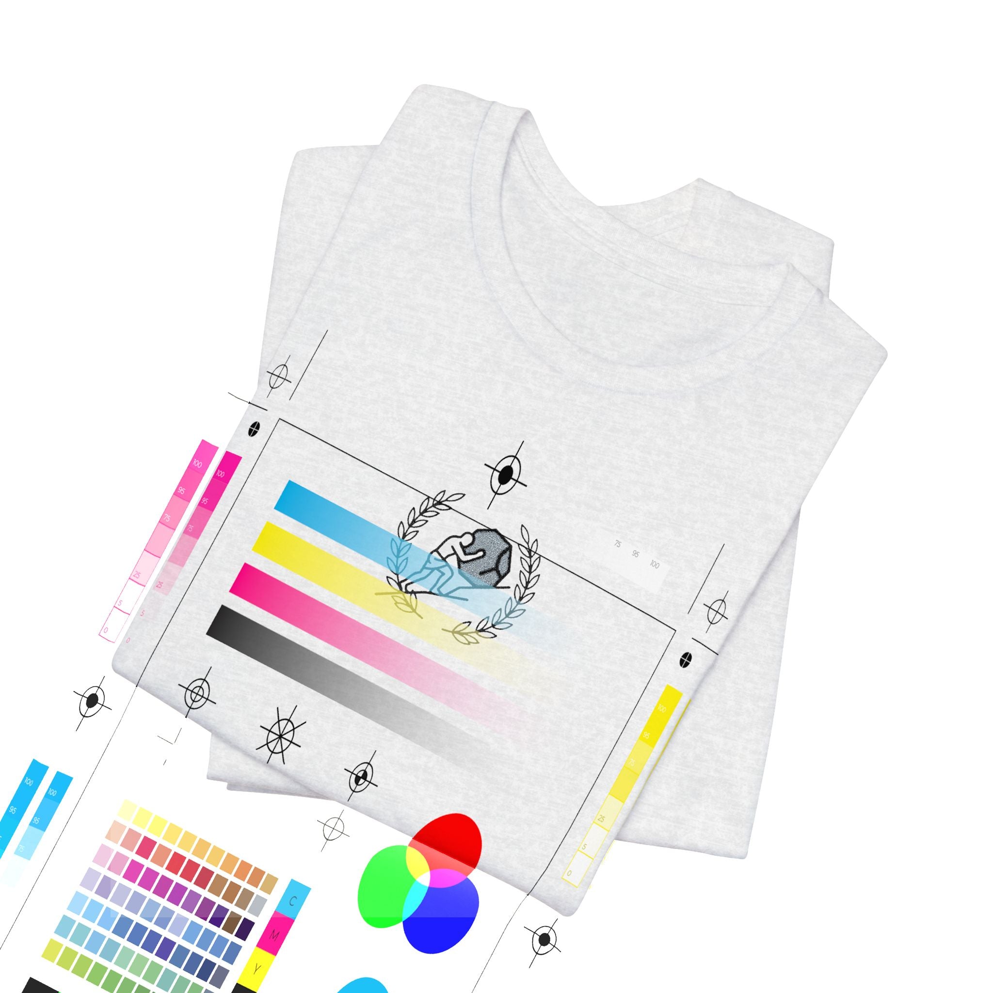 Minimalist Moon & Laurel Chest Tee — Celestial Botanical Graphic Shirt