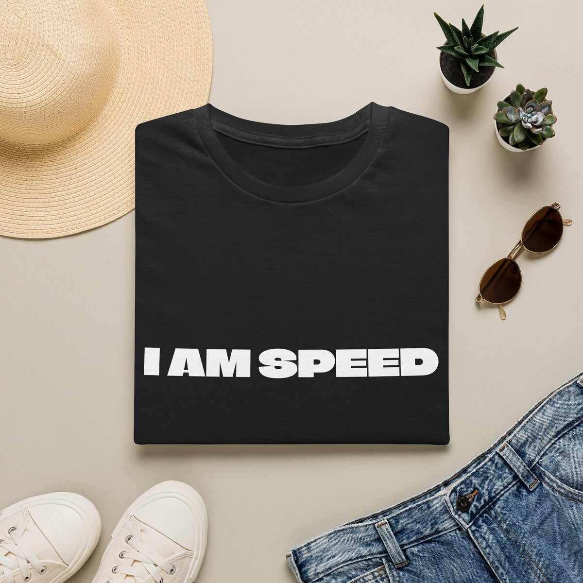 I AM SPEED T-Shirt — Bold White Statement Tee for Car & Racing Fans