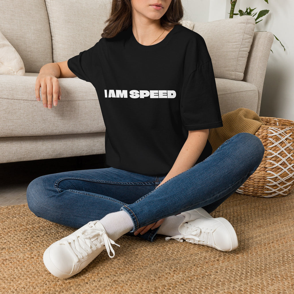 I AM SPEED T-Shirt — Bold White Statement Tee for Car & Racing Fans