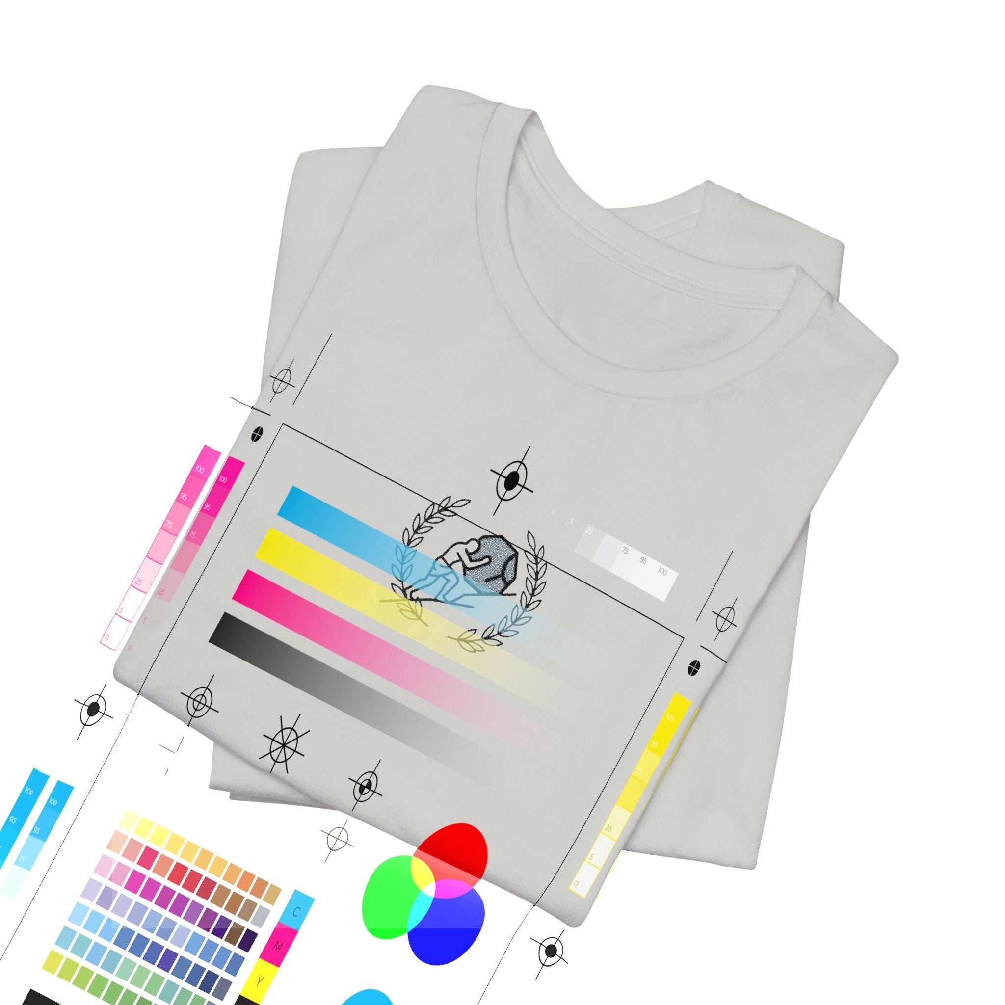 Minimalist Moon & Laurel Chest Tee — Celestial Botanical Graphic Shirt