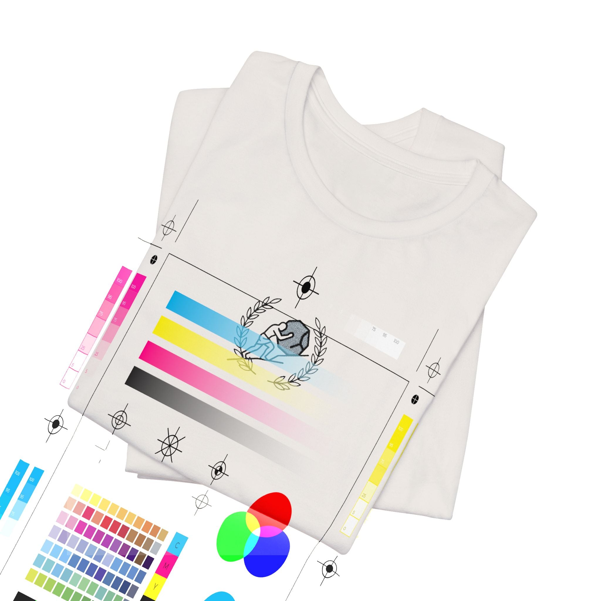 Minimalist Moon & Laurel Chest Tee — Celestial Botanical Graphic Shirt