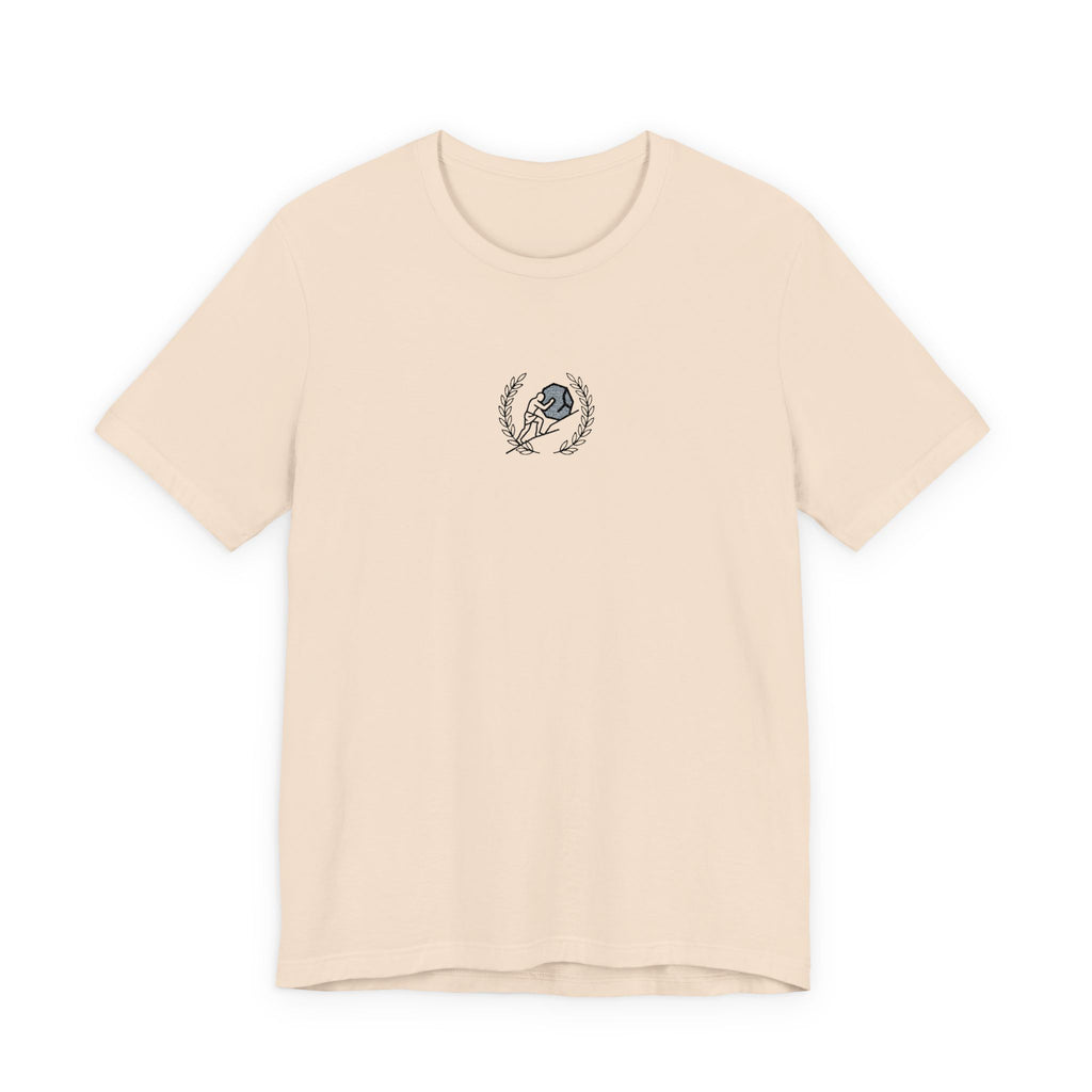 Minimalist Moon & Laurel Chest Tee — Celestial Botanical Graphic Shirt