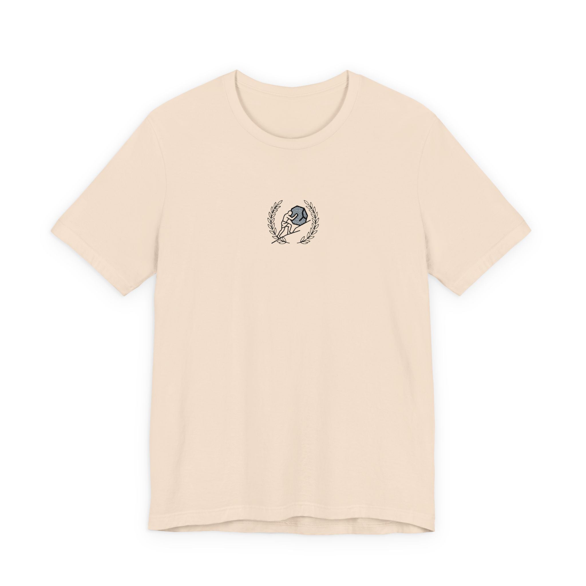 Minimalist Moon & Laurel Chest Tee — Celestial Botanical Graphic Shirt