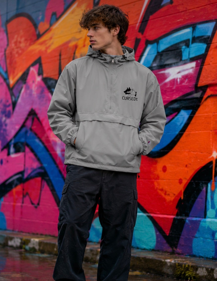 Packable Anorak Jacket — Champion Lightweight Windbreaker with 'CURSED' Logo