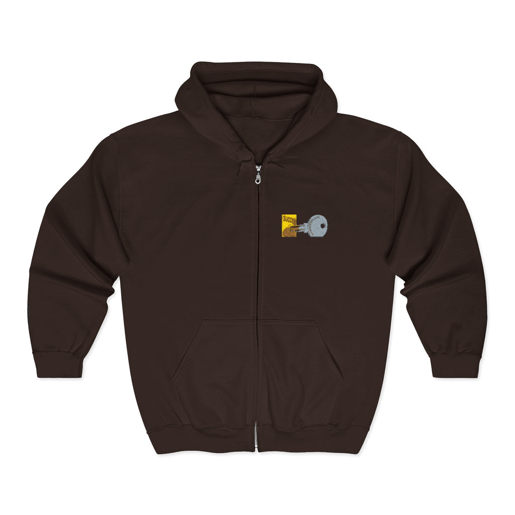 Lock & Key Minimal Zip Hoodie — Small Chest Graphic