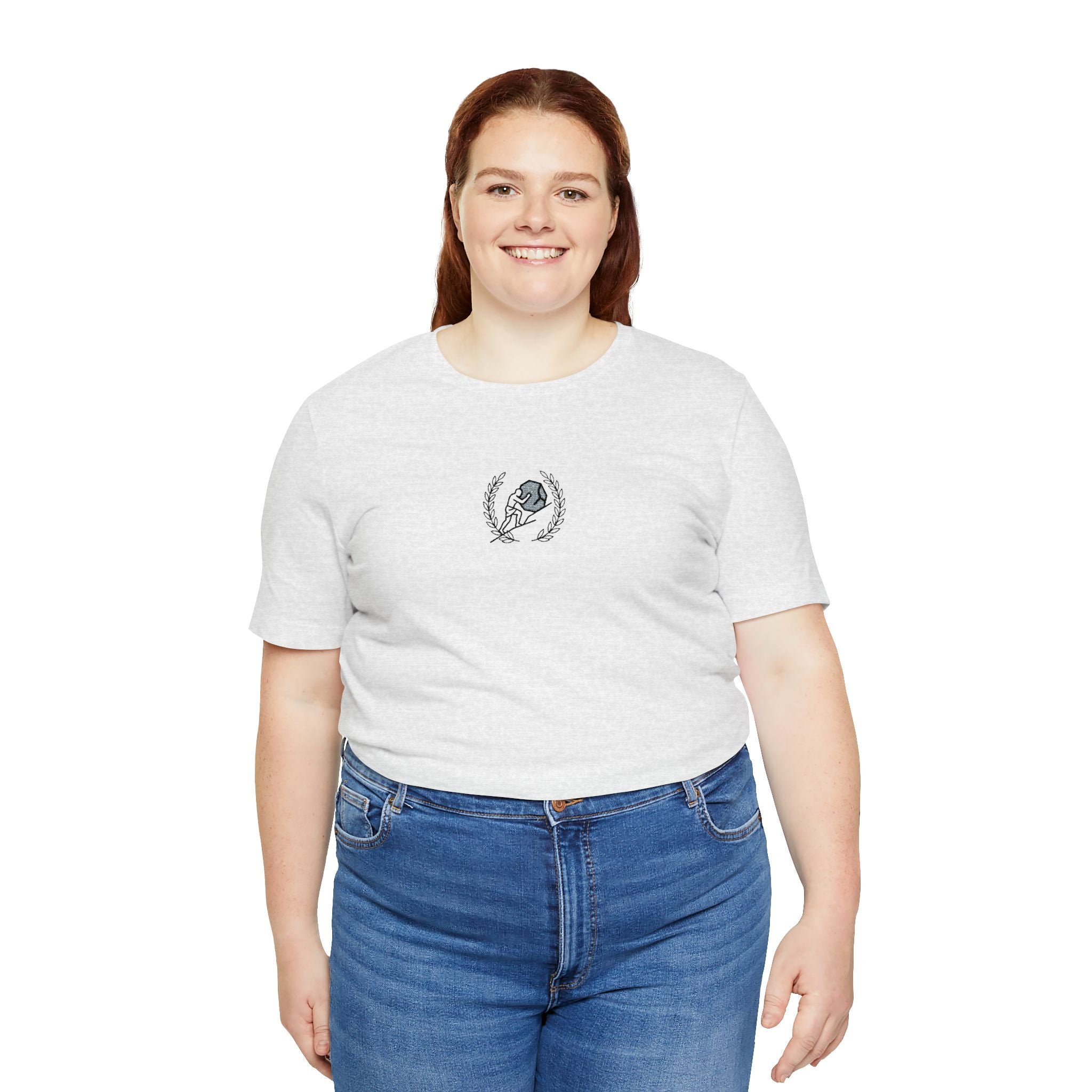 Minimalist Moon & Laurel Chest Tee — Celestial Botanical Graphic Shirt