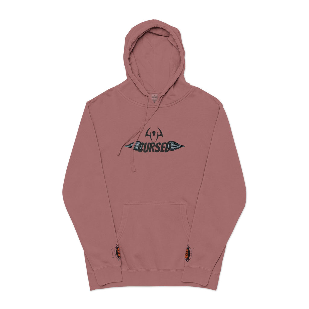 Maroon Pigment Hoodie with a Cursed Design