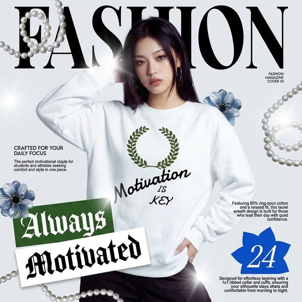 Motivation Is Key Sweatshirt — Inspirational Laurel Crewneck