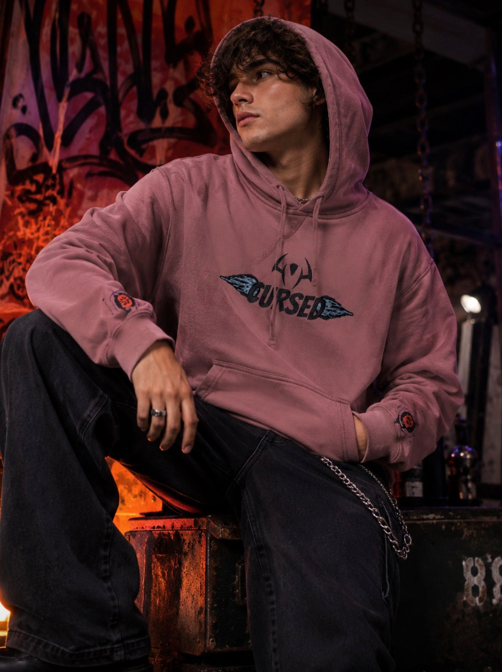 Maroon Pigment Hoodie with a Cursed Design